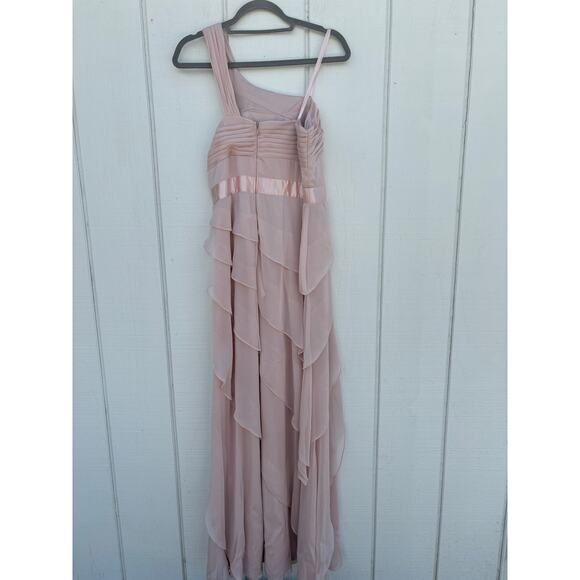 Adrianna Papell Evening Gown, Long, One Shoulder, Ruffles, Light Pink, Size 10 - Picture 2 of 6